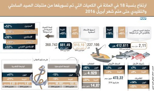 ارتفاع بنسبة 18 في المائة في الكميات التي تم تسويقها من منتجات الصيد الساحلي والتقليدي حتى متم شهر أبريل 2016 (المكتب الوطني للصيد البحري)