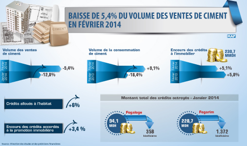 Baisse de 5,4 pc du volume des ventes de ciment en février 2014 (DEPF)