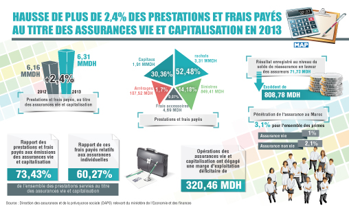 Hausse de plus de 2,4 pc des prestations et frais payés au titre des assurances vie et capitalisation en 2013 (DAPS)