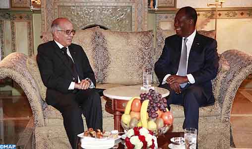 Le Président Ivoirien SEM. Alassane Dramane Ouattara reçoit à Marrakech le président de la Chambre des Conseillers