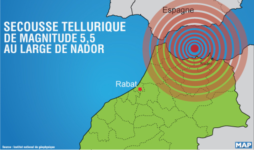 Secousse tellurique de magnitude 5,5 au large de Nador