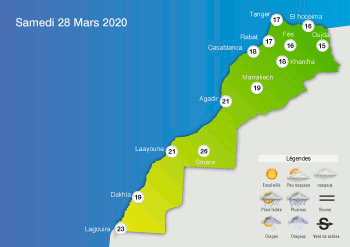 Prévisions météorologiques pour la journée du samedi 28 mars 2020